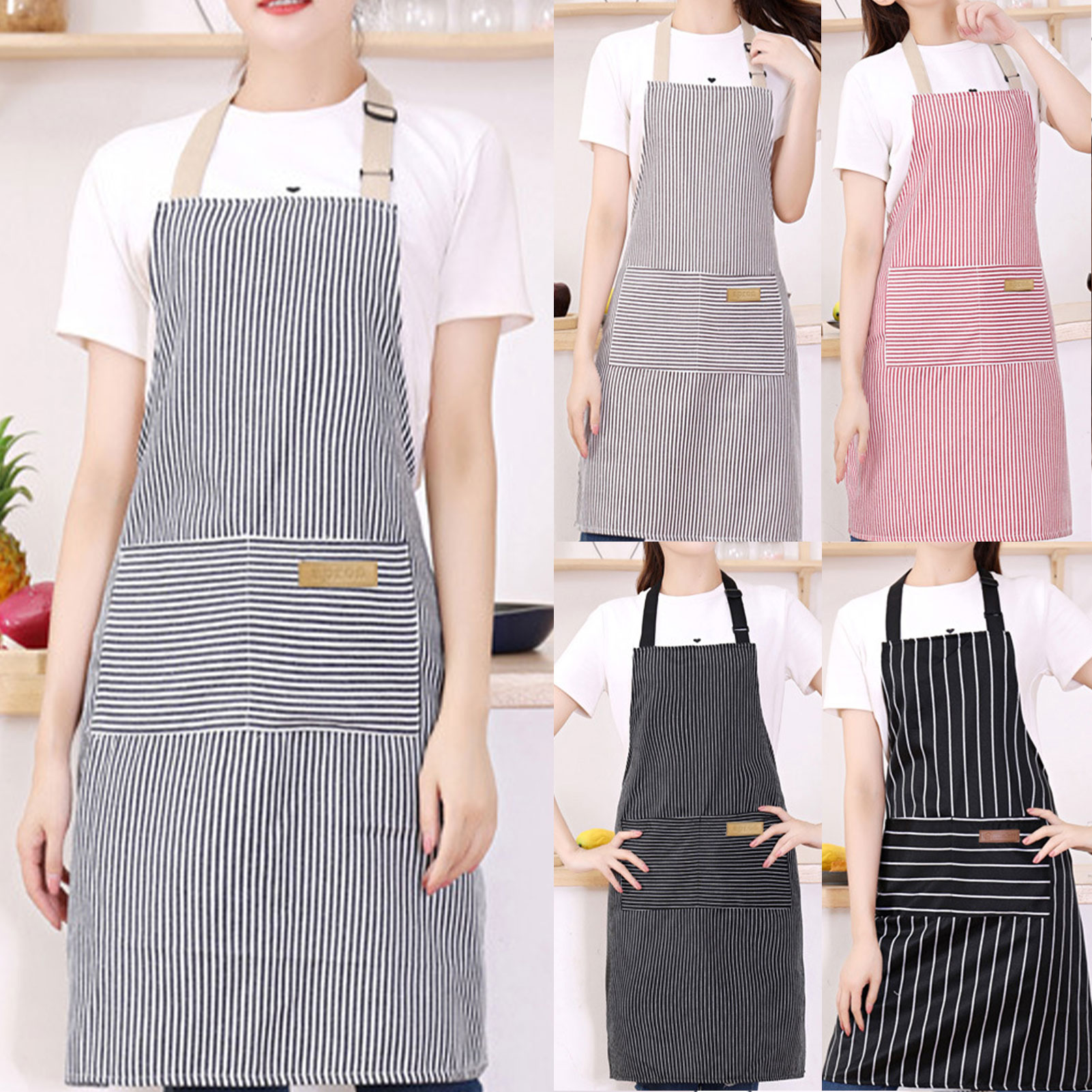 Kitchen Helper Gadgets - Striped Bib Apron For Men Women